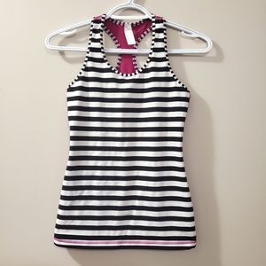 Ivivva - Girls Black and White Striped, and Magenta Back Tank Top - Size 12